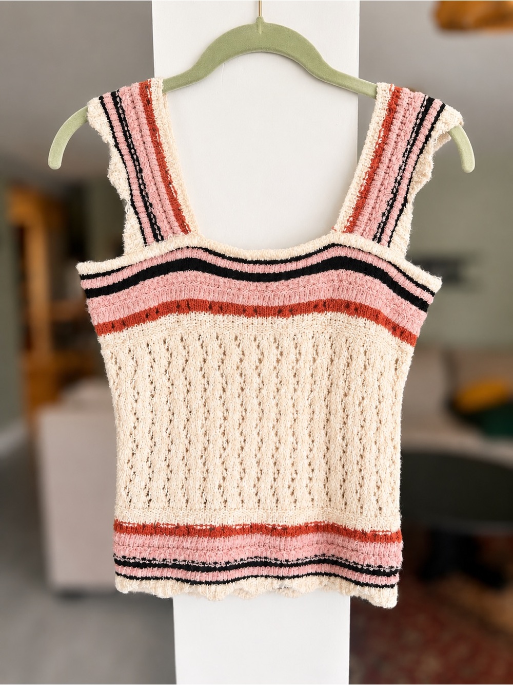 Gimmicks Fuzzy Knit Sweater Tank Top Striped Boho Cottagecore Size Small